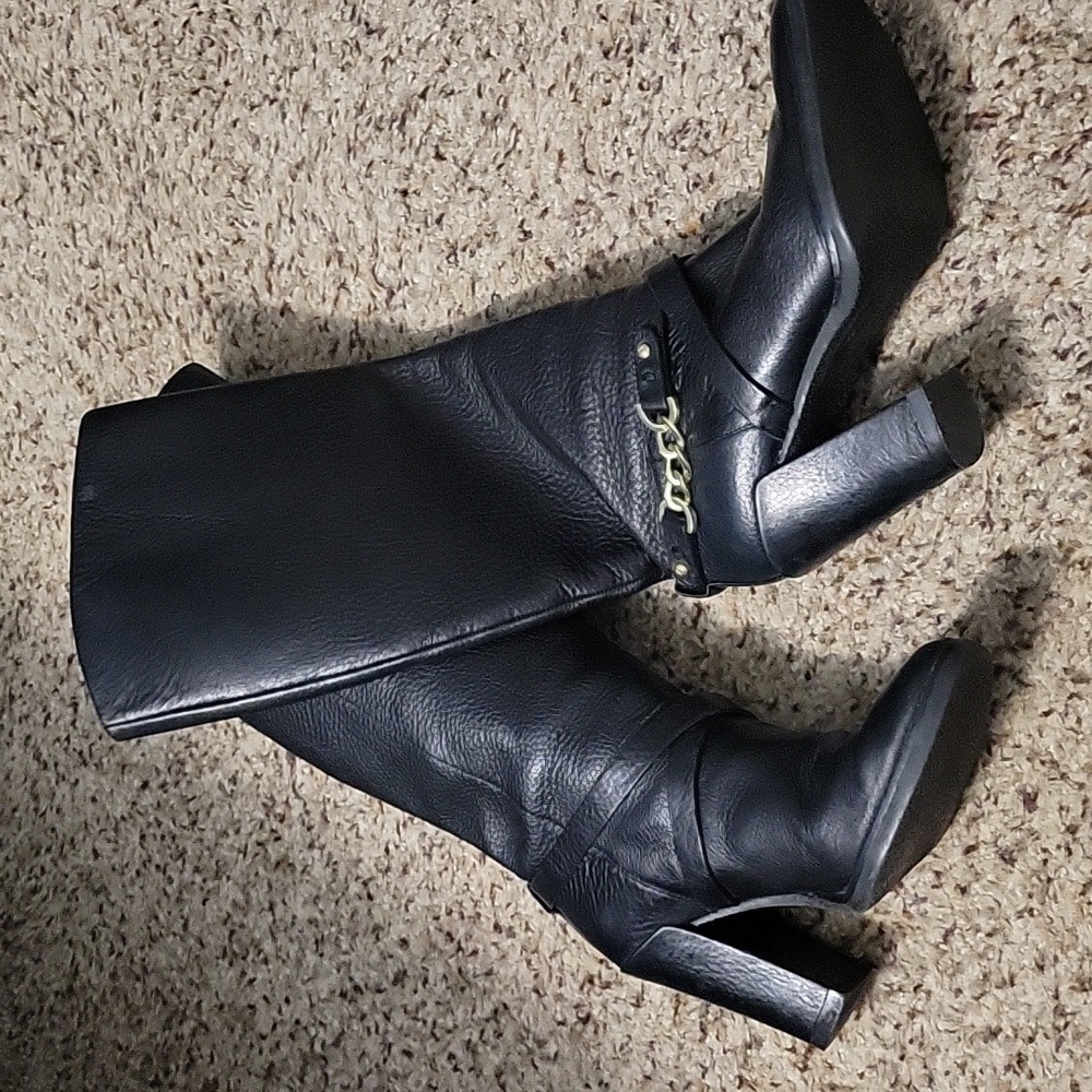 Kate Spade Black Heeled Boots with Silver Accent